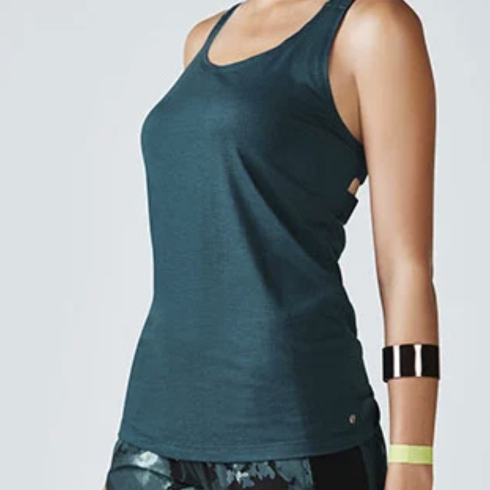 Fabletics Lauren Tank Green Strappy Open-Back Going Out Top XXS Extra Small